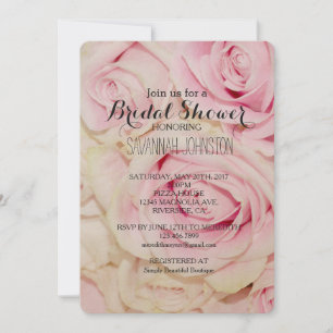 Pretty Pink White Roses bridal shower Invitation