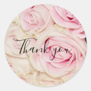 Pretty Pink White Roses Classic Round Sticker