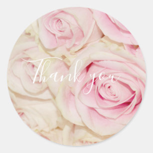 Pretty Pink White Roses Classic Round Sticker