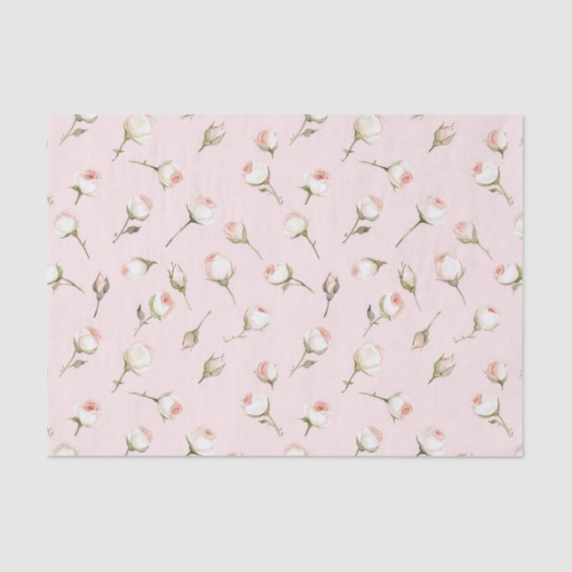 Pretty Pink White Roses Floral Bridal Shower Tissue Paper (Front)