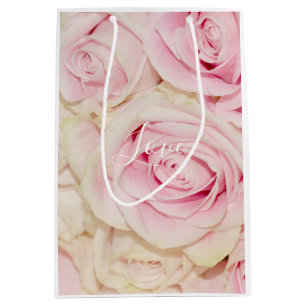 Pretty Pink White Roses Love Medium Gift Bag