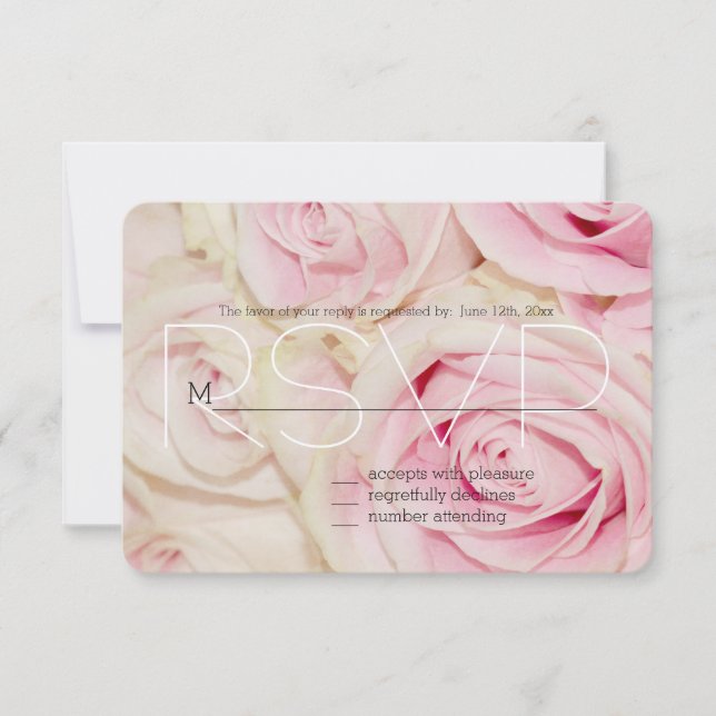 Pretty Pink White Roses RSVP Card (Front)