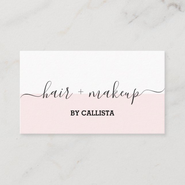 Pretty Pink White Script Hair Makeup Business Card (Front)