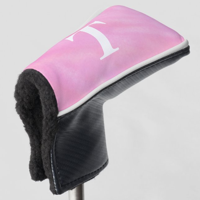 Pretty Pink White Watercolor Monogram Golf Head Cover (3/4 Front)