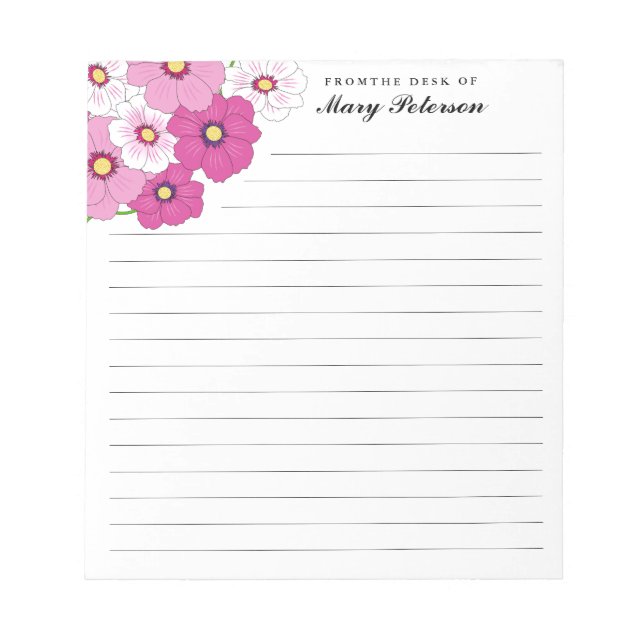 Pretty Pink White Yellow Flower Personalised Notepad (Front)
