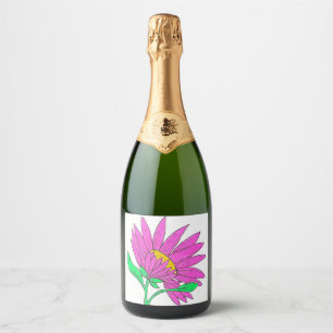 Pretty Pink Whymisical Acrylic Flower Painting Sparkling Wine Label