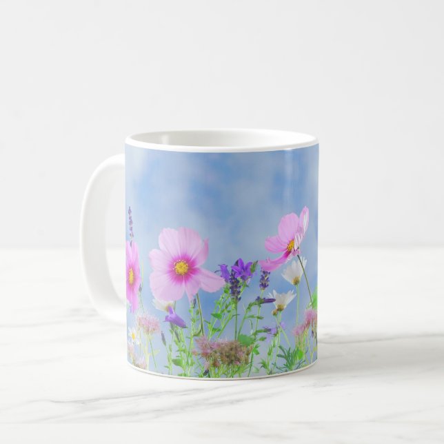 Pretty Pink Wild Flower Meadow Coffee Mug (Front Left)