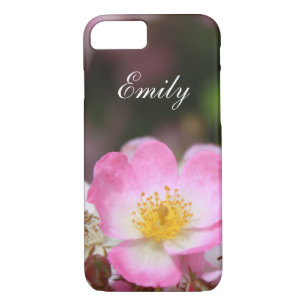 Pretty pink wild rose flower.  Add your name. iPhone 8/7 Case