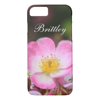 Pretty pink wild rose flower.  Add your name. iPhone 8/7 Case