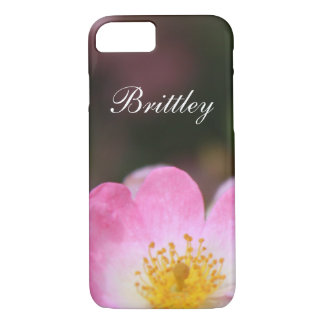 Pretty pink wild rose flower.  Add your name. iPhone 8/7 Case