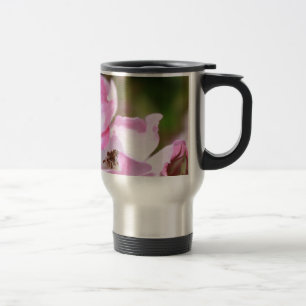 pretty pink wild rose flowers for ladies travel mug