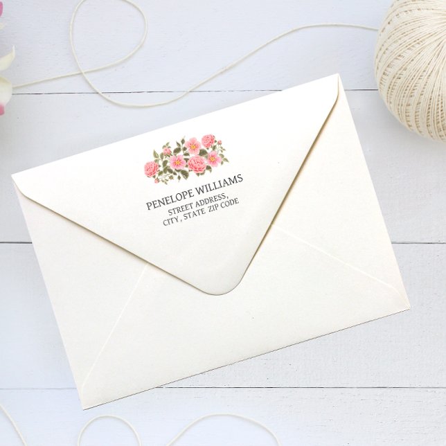 PRETTY PINK WILD ROSES BRIDAL WEDDING PRE PRINTED ENVELOPE (Creator Uploaded)