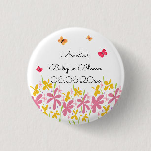Pretty Pink Wildflower Baby in Bloom Personalised 3 Cm Round Badge