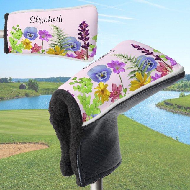 Pretty Pink WIldflower Custom Name Golf Head Cover (Creator Uploaded)