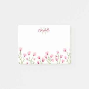 Pretty Pink Wildflowers Feminine Monogram Post-it Notes