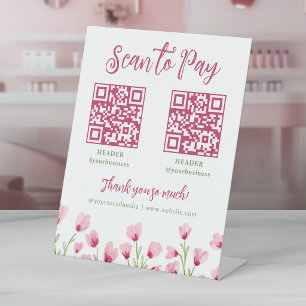 Pretty Pink Wildflowers Scan To Pay 2 QR Codes Pedestal Sign