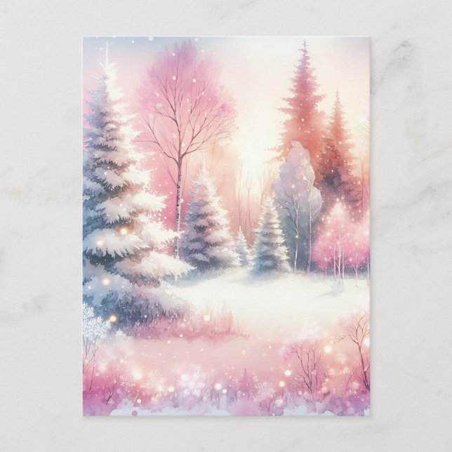 Pretty Pink Winter Wonderland Christmas Postcard (Front)