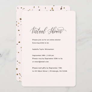 Pretty Pink with Faux Gold Virtual Bridal Shower Invitation