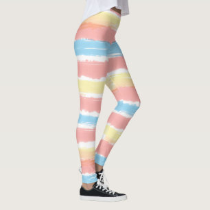 Pretty Pink Yellow Blue Stripes Leggings