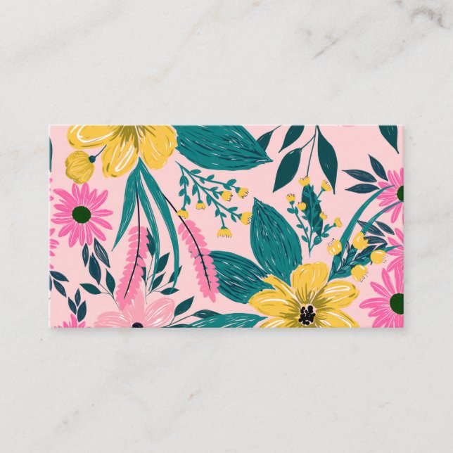 Pretty Pink Yellow Flowers Floral Business Card (Front)