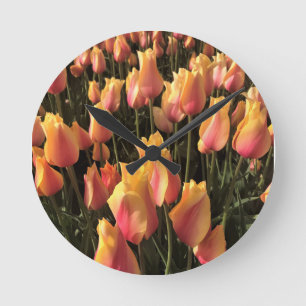 Pretty Pink & Yellow Tulips Round Clock