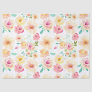 Pretty Pink Yellow Watercolor Flowers Tissue Paper