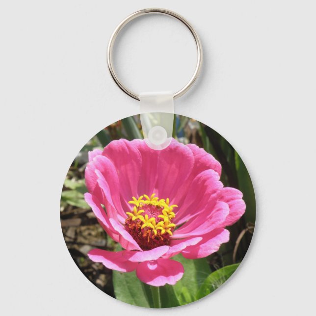 Pretty Pink Zinnia Keychain (Front)