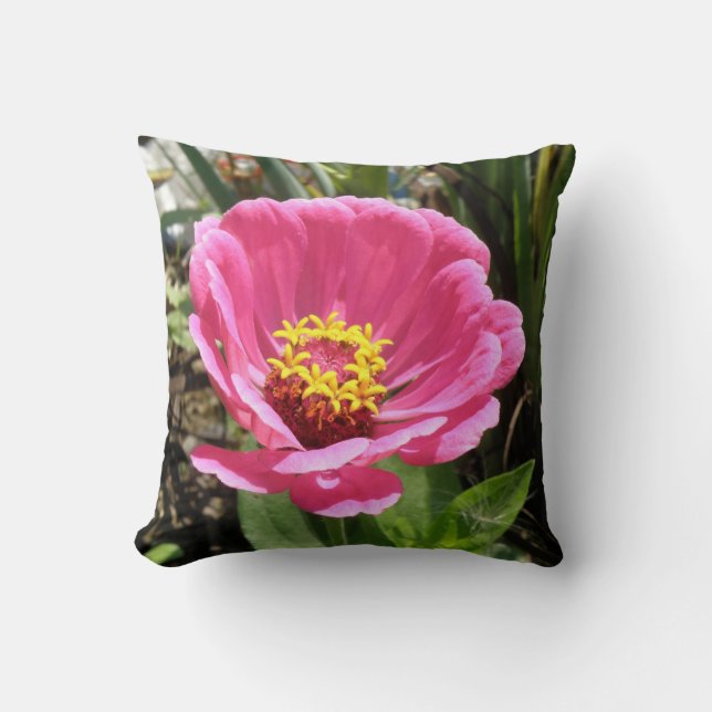 Pretty Pink Zinnia Pillow (Front)