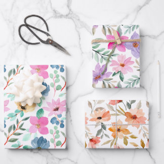 Pretty Pinks and Peach Watercolor Floral Wrapping Paper Sheet