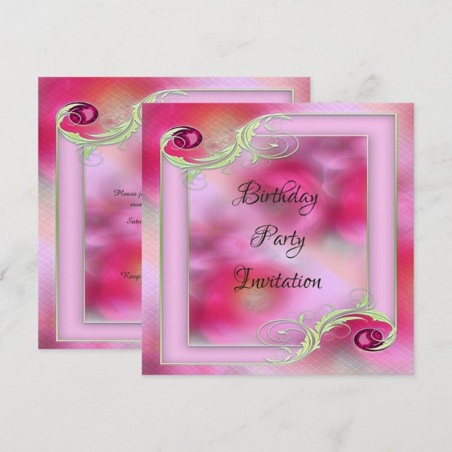 Pretty Pinks Decorative French Frame Invitation (Front/Back)