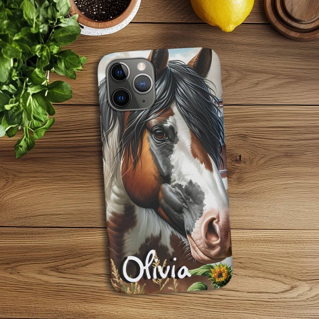 Pretty Pinto Brown and White Horse on Rustic Farm Case-Mate iPhone Case (Creator Uploaded)
