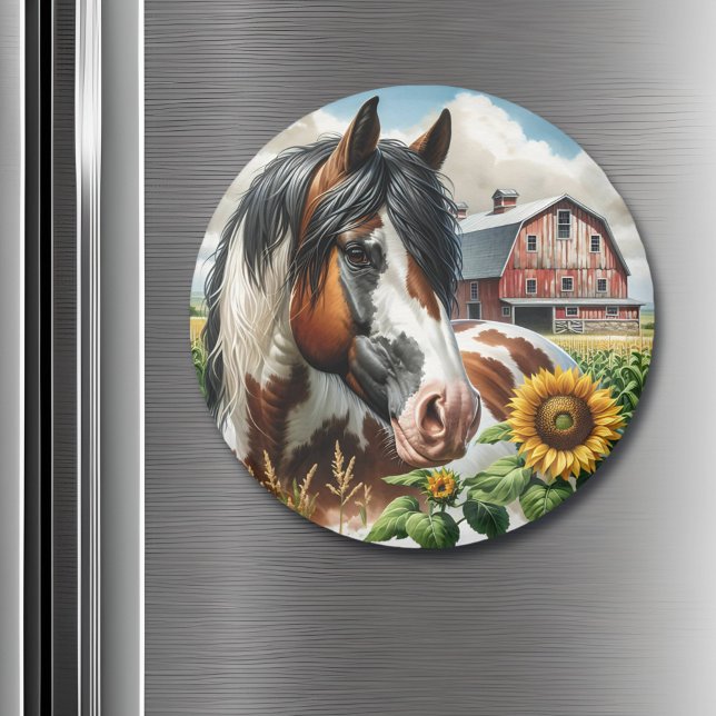 Pretty Pinto Brown and White Horse on Rustic Farm Magnet (Creator Uploaded)