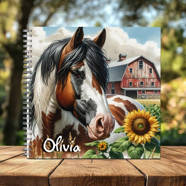 Pretty Pinto Brown and White Horse on Rustic Farm Notebook (Creator Uploaded)