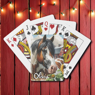 Pretty Pinto Brown and White Horse on Rustic Farm Playing Cards