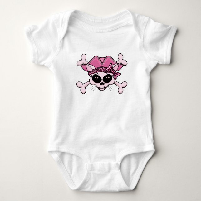 Pretty Pirate Kitty Skull Baby Bodysuit (Front)