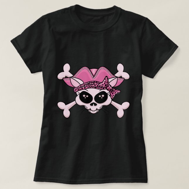 Pretty Pirate Kitty Skull T-Shirt (Design Front)