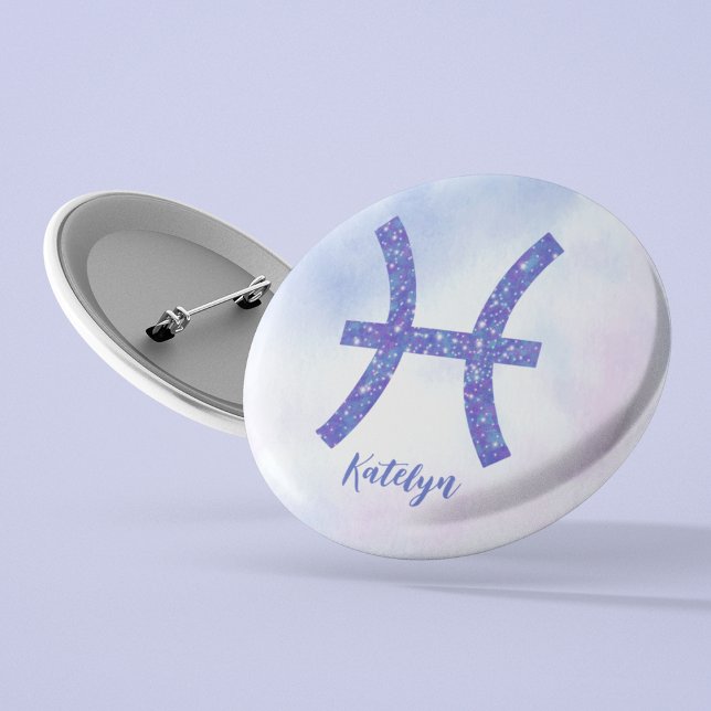 Pretty Pisces Astrology Sign Personalised Purple 6 Cm Round Badge (Creator Uploaded)
