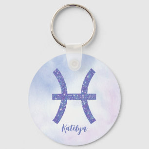 Pretty Pisces Astrology Sign Personalised Purple Key Ring