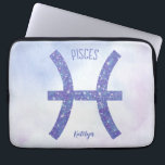 Pretty Pisces Astrology Sign Personalised Purple Laptop Sleeve<br><div class="desc">This pretty,  personalised purple and lavender Pisces laptop sleeve features your astrological sign from the Zodiac in a beautiful sparkle like the constellations. Customise this cute astrology gift with your name in cursive script for someone with a birthday in late February or early March.</div>