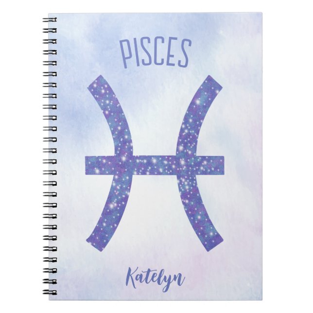 Pretty Pisces Astrology Sign Personalised Purple Notebook (Front)
