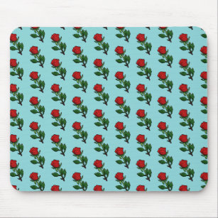 Pretty Pixel Art Single Red Rose Pattern Mouse Mat
