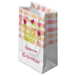 Pretty Plaid and Flowered Small Paper Gift Bag
