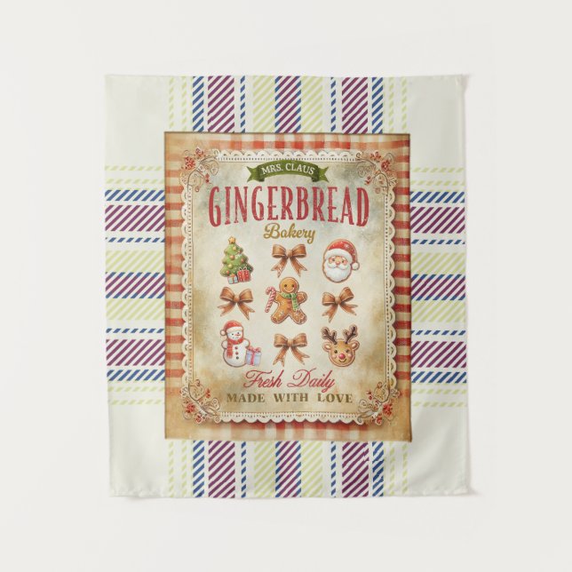 Pretty Plaid background retro rustic Gingerbread Tapestry (Front)