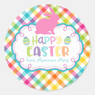 Pretty Plaid Happy Easter Personalised sticker