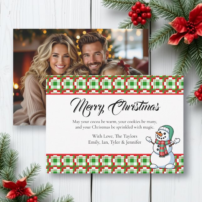Pretty Plaid Snowman Photo Template Christmas (Creator Uploaded)