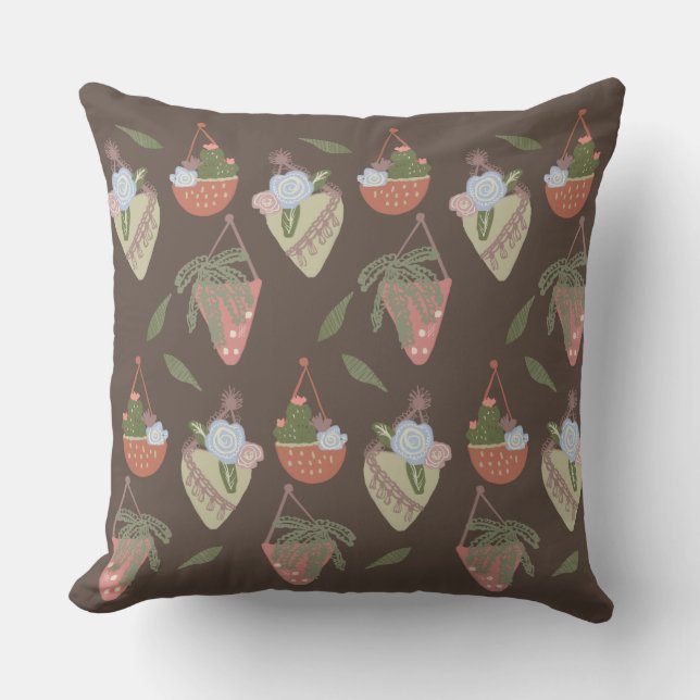 Pretty Plant Lovers Hanging Plants Terracotta Pots Cushion (Front)