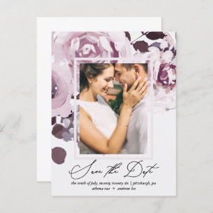 Pretty Plum Bouquet and Frame Save the Date Invitation Postcard
