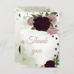 pretty plum burgundy and pink flowers thank you card