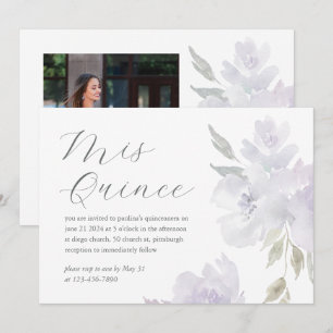 Pretty Plum Floral 15th Birthday Quinceañera Photo Invitation