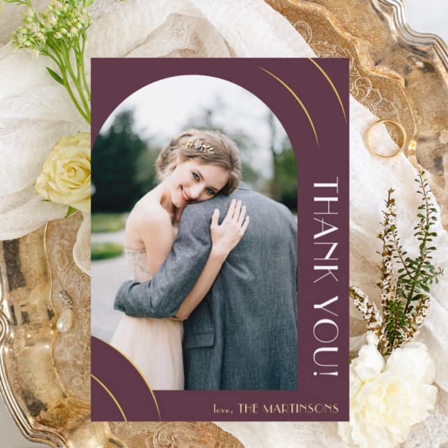 Pretty Plum Photo Wedding Thank You Card (Creator Uploaded)